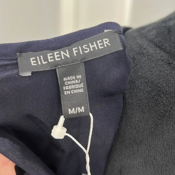 NWT Eileen Fisher Velvet Vines Burnout Blue Sleeveless Ballet Neck A Line DressM - Picture 9 of 11